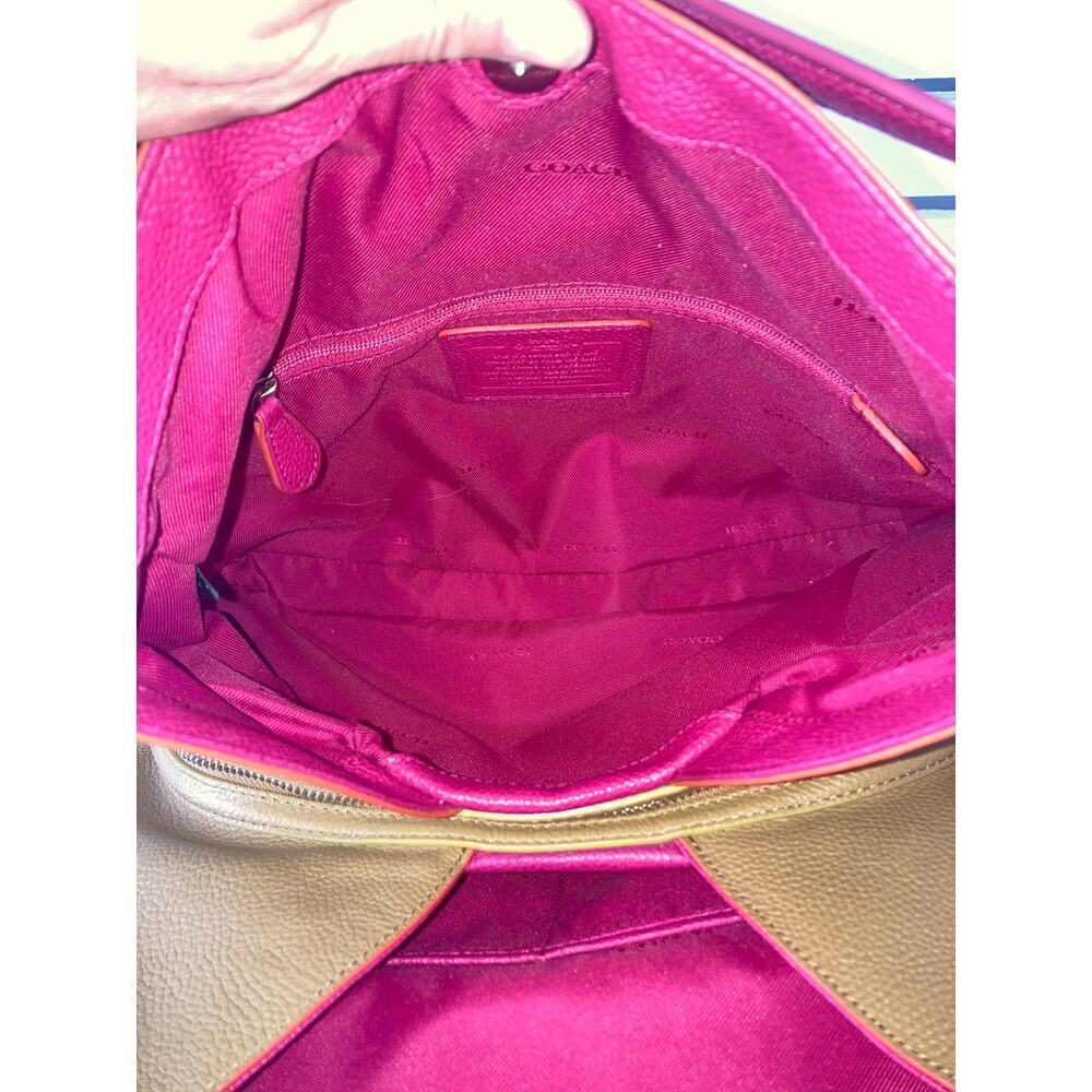 COACH 37721 LARGE BROWN, PINK PEBBLED LEATHER SHOULDER BAG - Picture 12 of 16